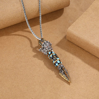 Buddha Gift Tibet Om Mani Padme Hum Dzi Bead Dorje Vajra Pattern Wealth Rotatable Necklace Pendant