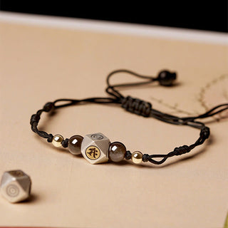 Buddha Gift Handmade 925 Sterling Silver Chinese Zodiac Natal Buddha Cinnabar Calm Braided Bracelet