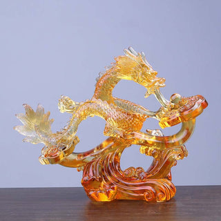 Buddha Gift Year of the Dragon Handmade Ruyi Handle Liuli Crystal Art Piece Protection Home Office Decoration