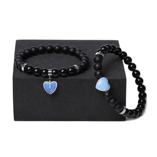 Buddha Gift 2Pcs Black Onyx Crystal Stone Love Heart Protection Support Couple Bracelet