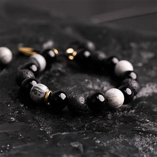 Buddha Gift Black Obsidian Lava Rock Stone Yin Yang Strength Bracelet