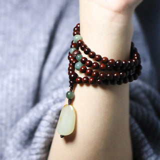 Buddha Gift Tibetan Small Leaf Red Sandalwood Jade Mala Meditation Bracelet