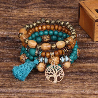 Buddha Gift Wenge Wood Layered Tree Tassel Healing Bracelet