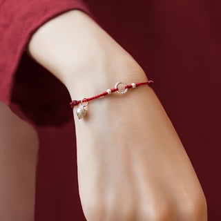 Buddha Gift 925 Sterling Silver Lucky Fortune Peace Joy Lotus Peace Buckle Red String Bracelet