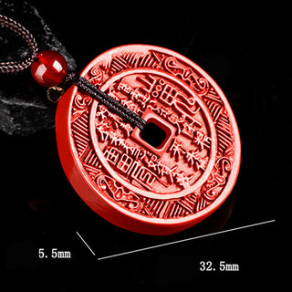 Buddha Gift Natural Cinnabar Mountain Ghosts Spend Money Bagua Design Blessing Necklace Pendant