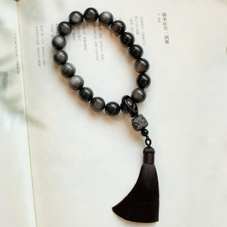 Buddha Gift Natural Silver Sheen Obsidian Black Obsidian Lion Wrist Mala Protection Tassels Pocket Mala Car Decoration