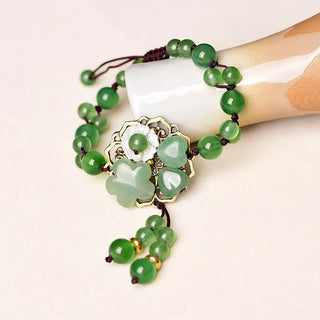 Buddha Gift Natural Green Jade Luck Dangling Flower Bracelet