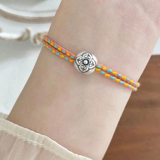 Buddha Gift 999 Sterling Silver Persimmon Luck Multicolored Braided Bracelet