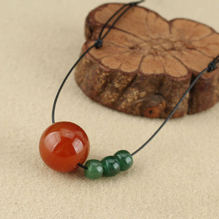 Buddha Gift Red Agate Green Aventurine Green Bodhi Seed Bead Calm Leather Rope Necklace Pendant