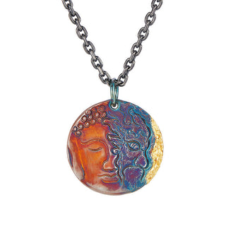 Buddha Gift 999 Sterling Silver 24K Gold Half Demon Half Buddha Compassion Necklace Pendant