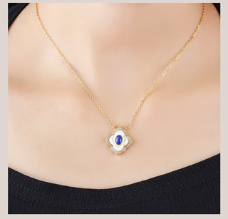 Buddha Gift 925 Sterling Silver Tridacna Stone Lazurite Prismatic Design Blessing Earrings Necklace Pendant Jewelry Set