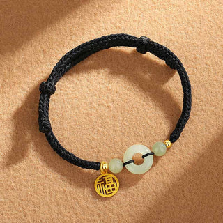 Buddha Gift 925 Sterling Silver Hetian Jade Peace Buckle Fu Character Charm Abundance Bracelet