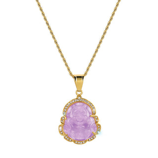 Buddha Gift 18K Gold Filled Laughing Buddha Jade Luck Necklace Chain Pendant