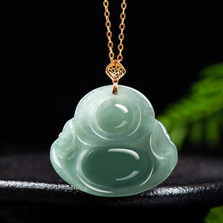 Buddha Gift Laughing Buddha Natural Jade Prosperity Abundance Necklace Pendant