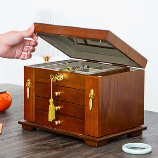 Buddha Gift Vintage Large Capacity Wooden Jewelry Box Jewelry Storage Box With Mirror