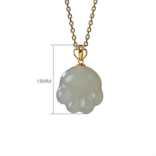 Buddha Gift 925 Sterling Silver Hetian White Jade Cute Cat Paw Luck Necklace Pendant