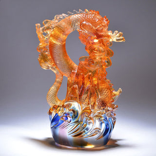 Buddha Gift Feng Shui Dragon Handmade Liuli Crystal Art Piece Success Home Office Decoration