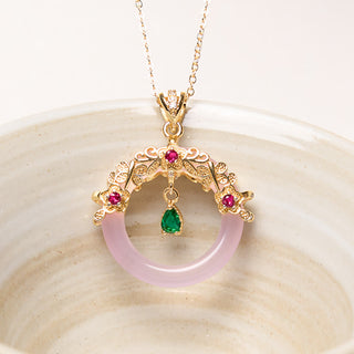 Buddha Gift Green Chalcedony Peace Buckle Design Strength Necklace Pendant