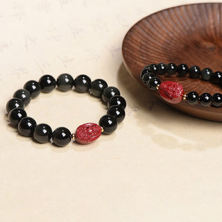 Buddha Gift Chinese Zodiac Natal Buddha Natural Black Obsidian Cinnabar Purification Bracelet