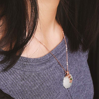 Buddha Gift 925 Sterling Silver White Jade Blessing Happiness Necklace Chain Pendant