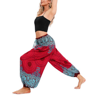 Buddha Gift Loose Circle-shaped Flowers Pattern Harem Trousers Women's Yoga Pants