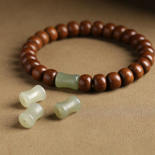 Buddha Gift Natural Abelia Biflora Wood Hetian Jade Bamboo Bead Warding Off Evil Spirits Bracelet