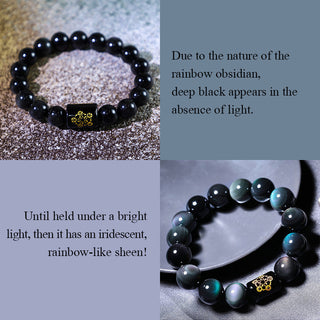 Buddha Gift Natural Rainbow Obsidian Positive Transformation Bracelet