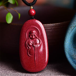 Buddha Gift Laughing Buddha Yin Yang Chinese Zodiac Gourd Natural Cinnabar Blessing Necklace Pendant