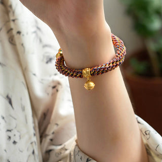 Buddha Gift 925 Sterling Silver Chinese Zodiac Natal Buddha Om Mani Padme Hum Luck Bell Braided String Bracelet