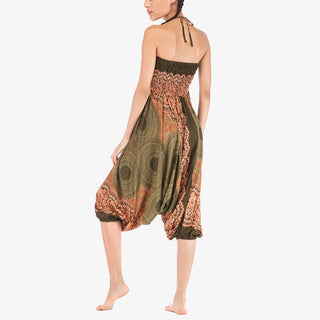 Buddha Gift Two Style Wear Round Geometric Pattern Loose Smocked Harem Trousers Jumpsuit High Waist Women's Yoga Pants