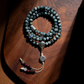 Buddha Gift 925 Sterling Silver 108 Mala Beads Eagle's Eye Stone Moonstone Positive Bracelet