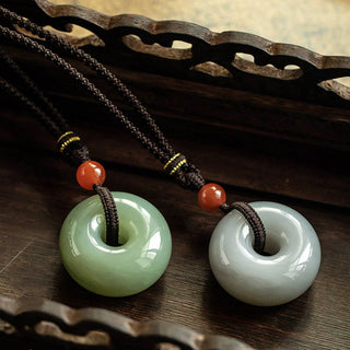 Buddha Gift Natural Round Jade Gray Jade Peace Buckle Luck Necklace Pendant