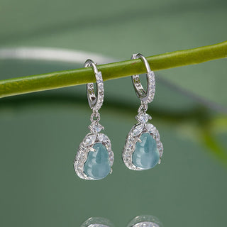 Buddha Gift 925 Sterling Silver Green Jade Gourd Abundance Drop Earrings