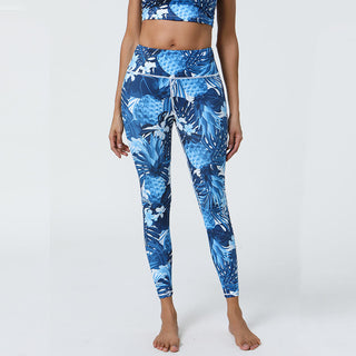 Buddha Gift 2Pcs Pineapple Grass Leaves Print Sports Fitness Crop Tank Bra High Waist Leggings Yoga Pants