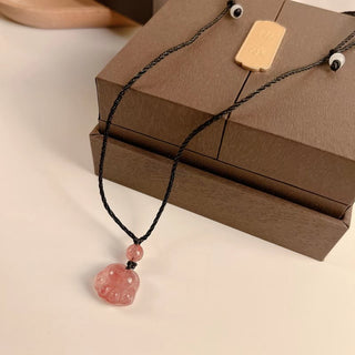 Buddha Gift Strawberry Quartz Lovely Cat Paw Claw Healing Necklace Pendant