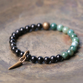 Buddha Gift Black Obsidian Sodalite Crystal Copper Strength Couple Bracelet