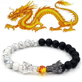 Buddha Gift White Turquoise Lava Rock Dragon Blessing Beaded Bracelet