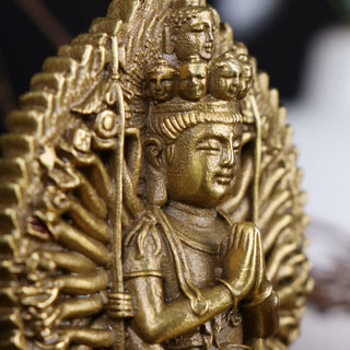 Buddha Gift Chenrezig Thousand-handed Avalokitesvara Figurine Double-sided Kuan Yin Bodhisattva Protection Solid Copper Statue Decoration