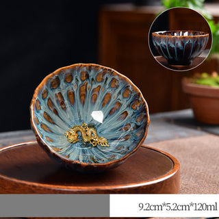 Buddha Gift Lotus Peacock Dragon Phoenix Koi Fish Ceramic Teacup Inlaid Tea Cups 120ml