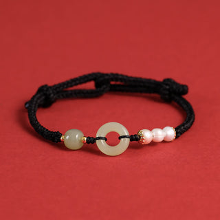 Buddha Gift Natural Hetian Jade Pearl Peace Buckle Luck Bracelet