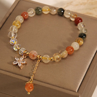Buddha Gift Multicolored Rutilated Quartz Auspiciousness Zircon Flower Bracelet