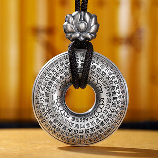 Buddha Gift 999 Sterling Silver Heart Sutra Lotus Peace Buckle Necklace Pendant