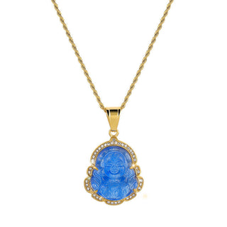 Buddha Gift 18K Gold Filled Laughing Buddha Jade Luck Necklace Chain Pendant