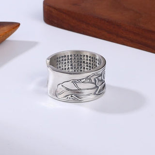 Buddha Gift 999 Sterling Silver Lotus Flower Heart Sutra Protection Ring