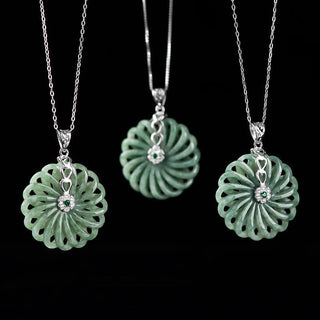 Buddha Gift 925 Sterling Silver Natural Round Jade Peace Buckle Abundance Necklace Pendant
