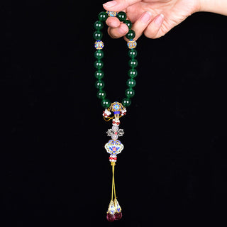 Buddha Gift Natural Green Agate Wrist Mala Success Charm Pocket Mala Car Decoration