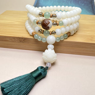Buddha Gift White Bodhi Seed Mala 108 Beads Protection Bracelet