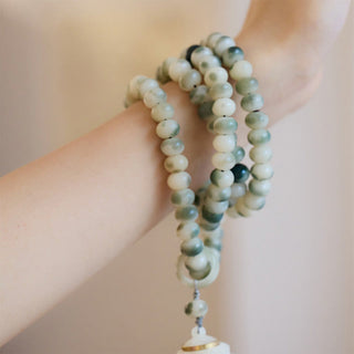 Buddha Gift Natural 108 Mala Beads Bodhi Seed Lotus Engraved Wisdom Tassel Bracelet