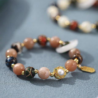 Buddha Gift Tibetan Incense Ash Liuli Glass Tridacna Stone Sun Stone Om Mani Padme Hum Prayer Wheel Charm Bracelet