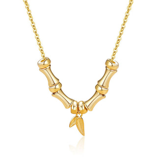 Buddha Gift Golden Bamboo Pattern Titanium Steel Wealth Necklace Pendant